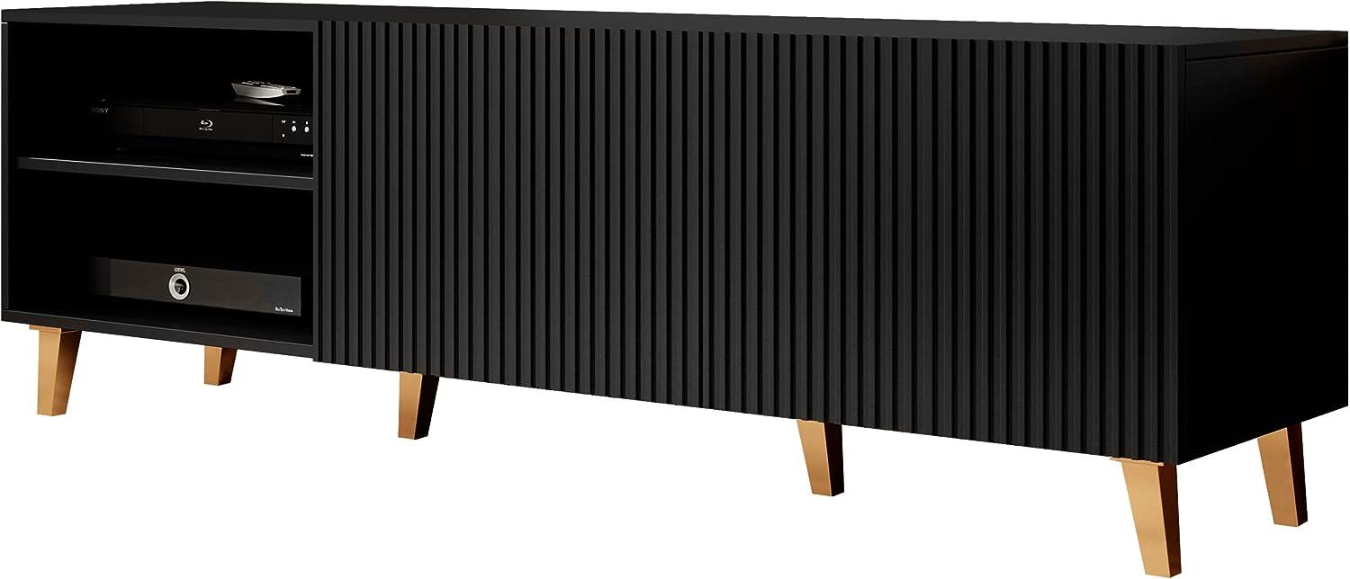 TV-Lowboard Fusbo 150, Schwarz / Schwarz + Gold, 150x53x42cm Bild 1