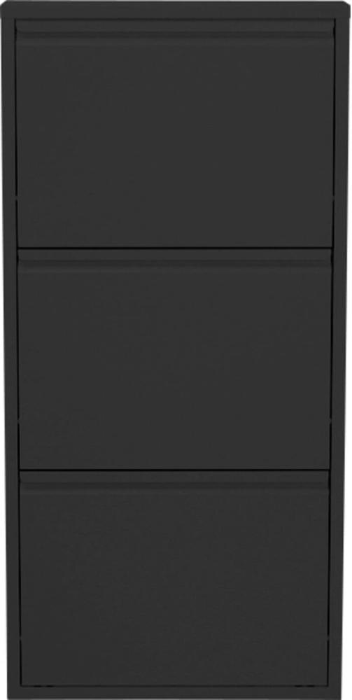 Kare Design Schuhschrank Caruso, Schwarz, Stahl, mit 3 Klappen, Schuhablage für 6 Paar Schuhe, schmal, platzsparend, hoch, Schuhregal, Eingangsbereich, 104x50x15 cm (H/B/T) Bild 1