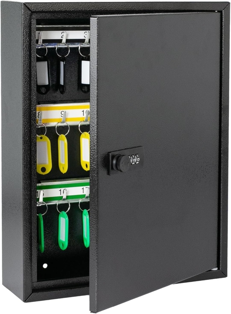 HMF Schlüsselkasten Schlüsselschrank mit Zahlencode, Schlüsselkasten mit 42 Haken (inkl. Schlüsselanhänger), verstellbare Hakenleisten, 35 x 27 x 8 cm, schwarz Bild 1