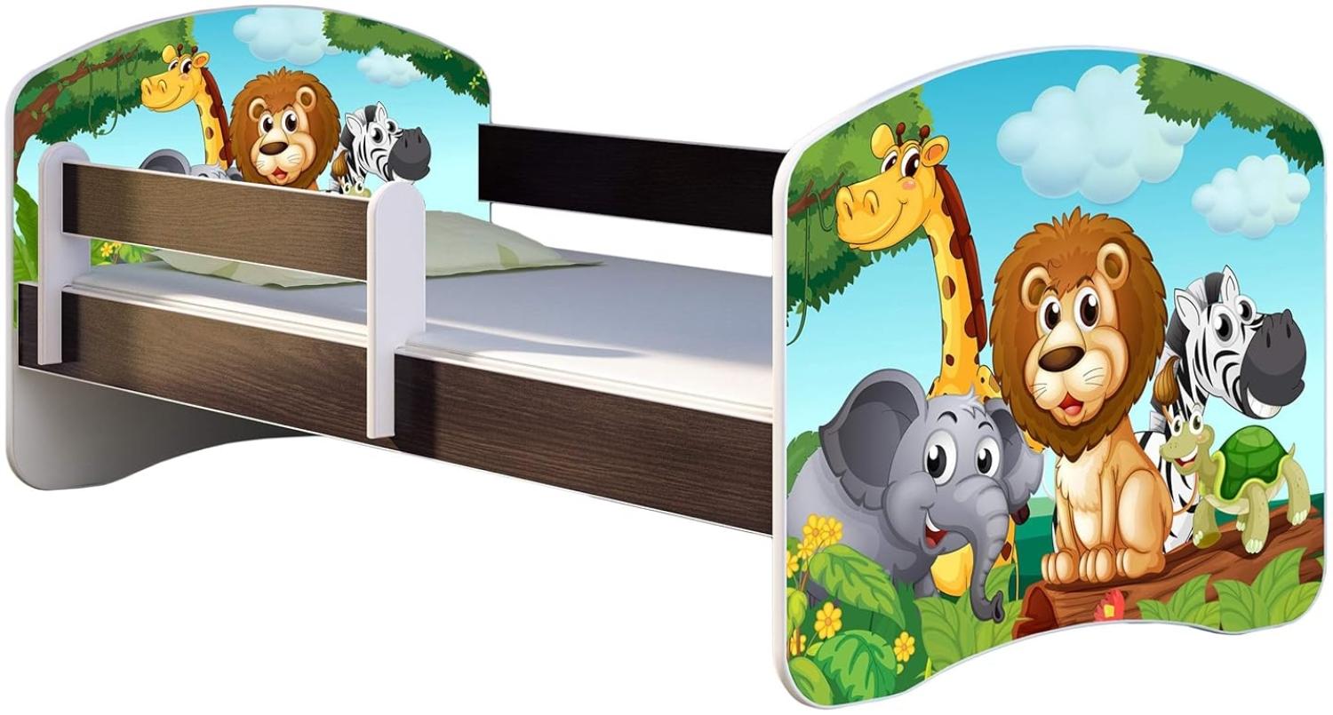 ACMA Kinderbett Jugendbett mit Einer Schublade und Matratze Wenge mit Rausfallschutz Lattenrost II 140x70 160x80 180x80 (02 Animals, 140x70) Bild 1