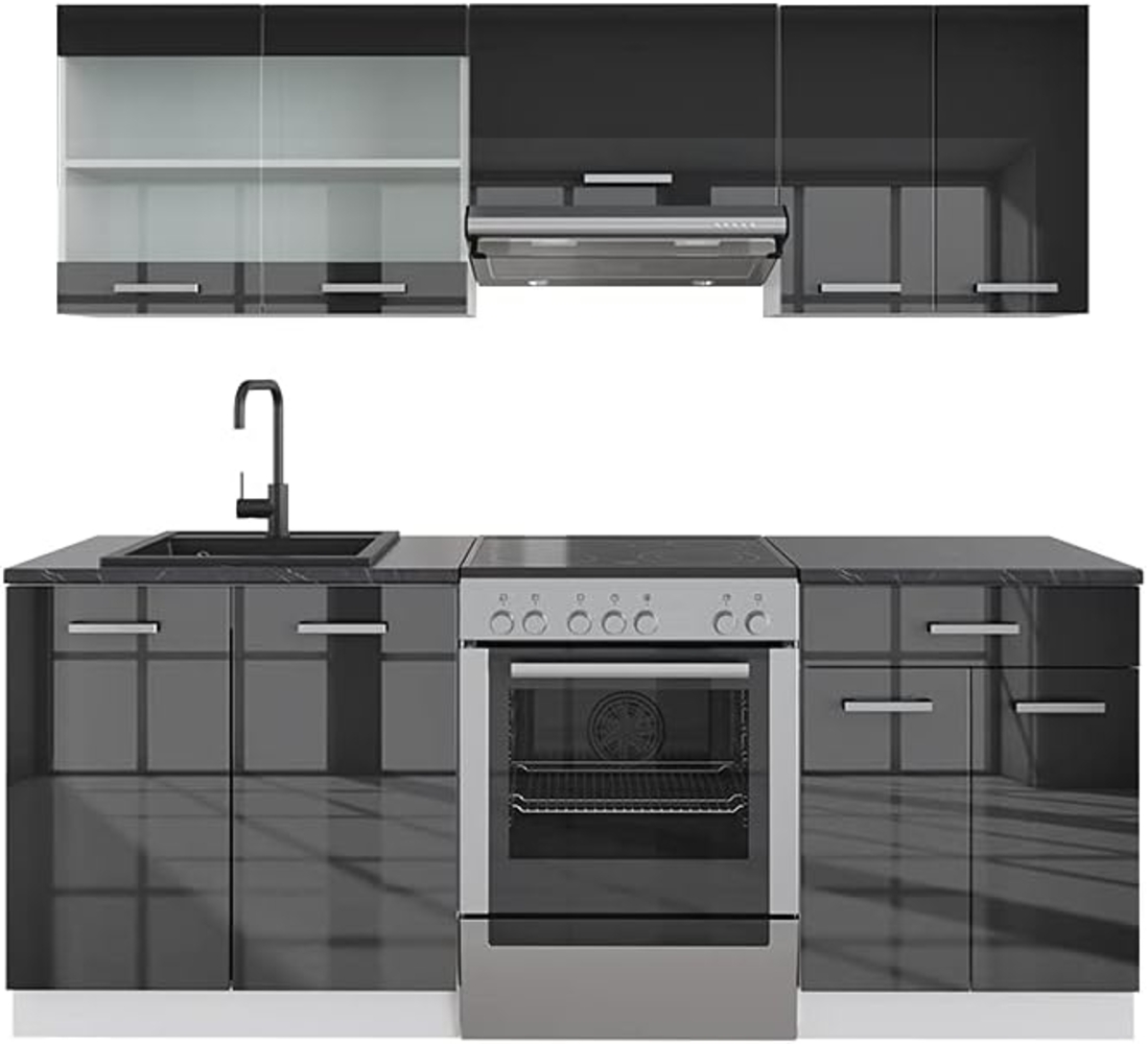 Küchenzeile R-Line Anthrazit Hochglanz/Weiß 200 cm ohne Arbeitsplatte Vicco Bild 1