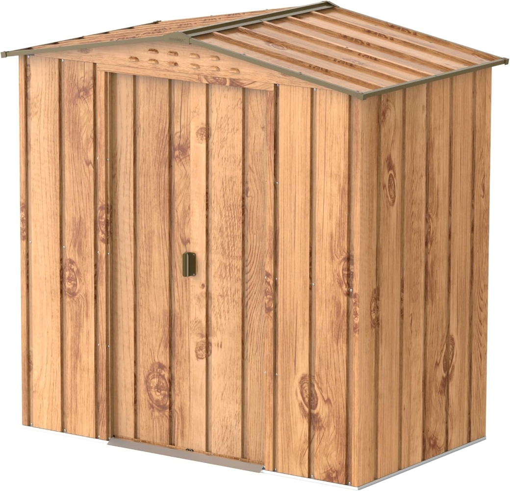 Duramax TOP 6x4 (2.17 m²) Metall gerätehaus, hergestellt aus verzinktem Stahl, verstärkte Dachkonstruktion, wartungsfreies und witterungsbeständiges Metallgerätehaus, Geräteschuppen, Holzmaserung Bild 1