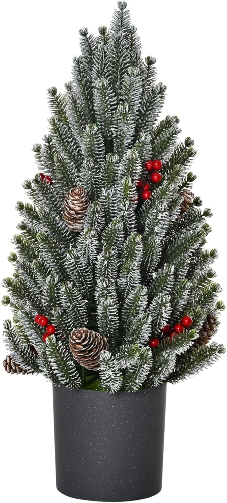 HOMCOM Künstlicher Weihnachtsbaum Mini Weihnachtsbaum mit Tannenzapfen, roten Beeren und Übertop, Tannenbaum, Kleiner Tisch-Christbaum, Grün Ø27 x 47 cm Bild 1