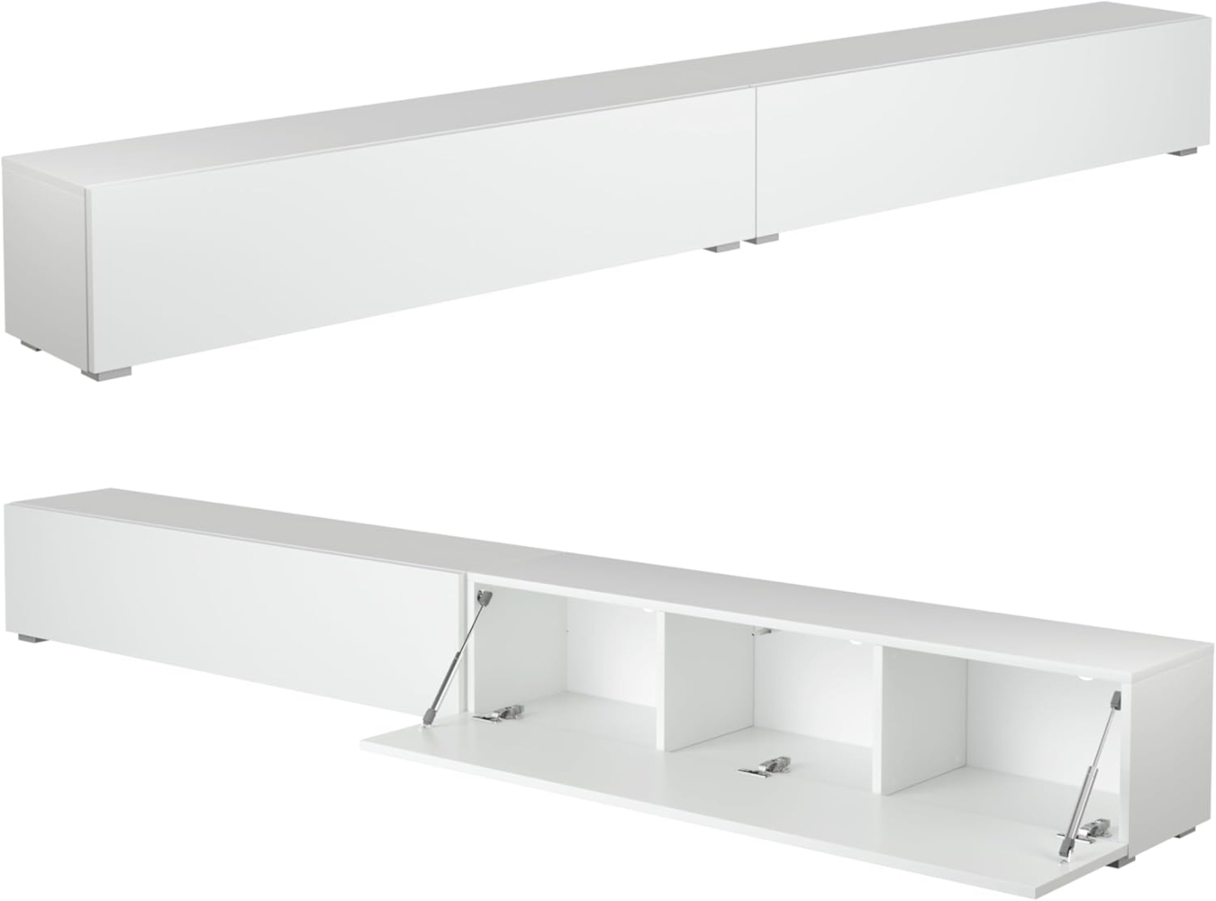 PLATAN ROOM Fernsehschrank TV-Lowboard 105/140 / 160/210 / 280 In Weiß Hängend Oder Stehend Hochglanz Matt (280 x 30 x 32, Weiß Matt/Weiß Matt) Bild 1