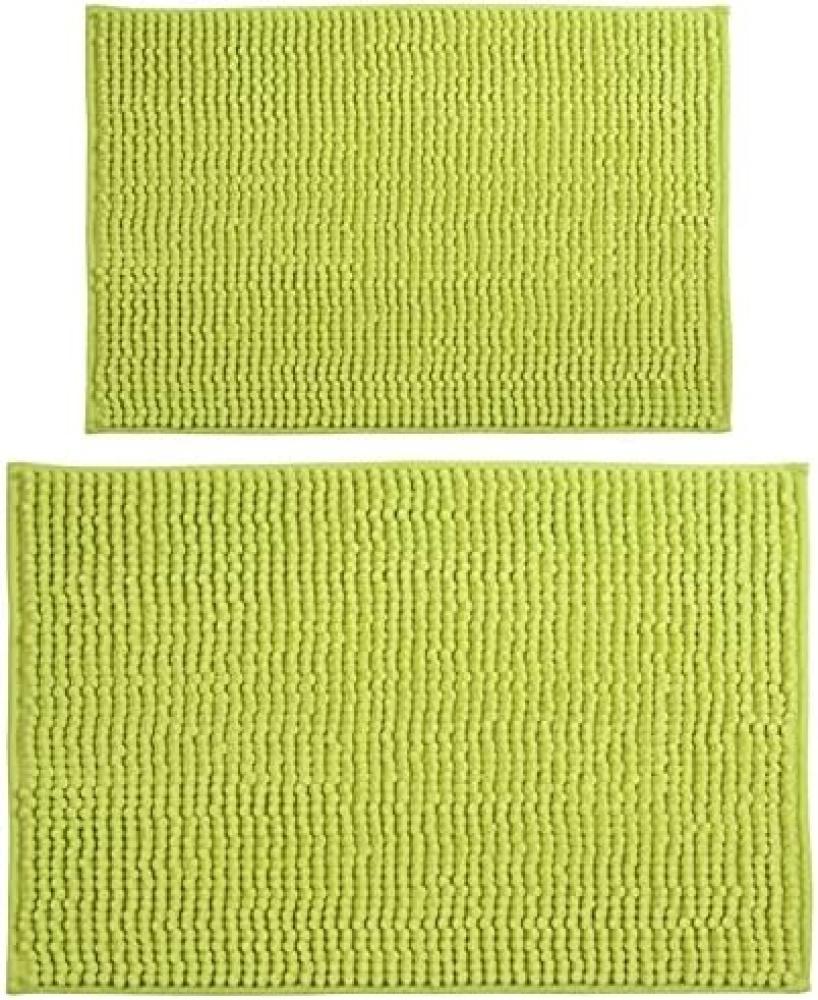 MSV Badteppich 2er Set Badvorleger Duschvorleger Chenille Hochflor Badematte 40x60 cm + 60 x 90 cm – Grün Bild 1