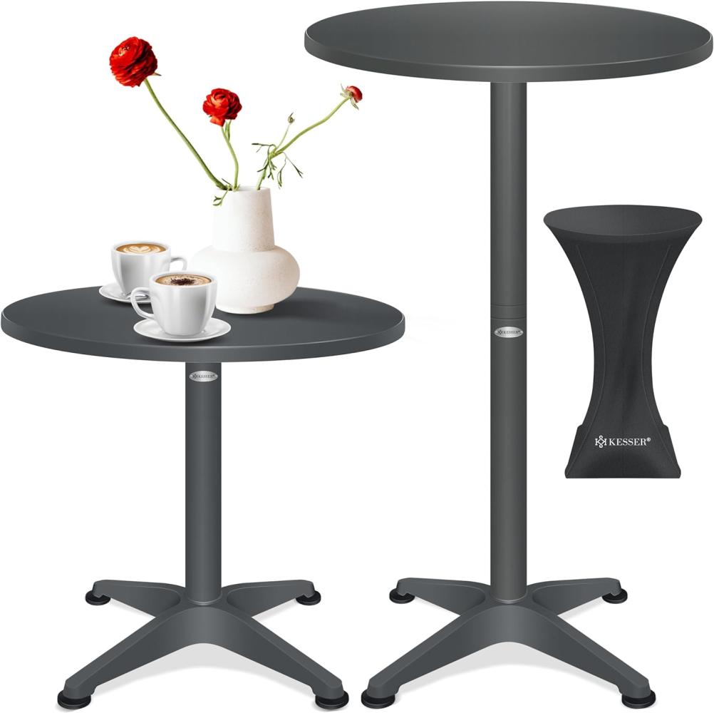 KESSER® 2in1 Stehtisch Bistrotisch Aluminium Edelstahlplatte | höhenverstellbar | 70cm / 115cm | Partytisch Tisch | In- & Outdoor | Hochzeit | Empfangstisch | 4 Standfüße und Regencover Anthrazit, Ø 80 cm, 1er Set Bild 1