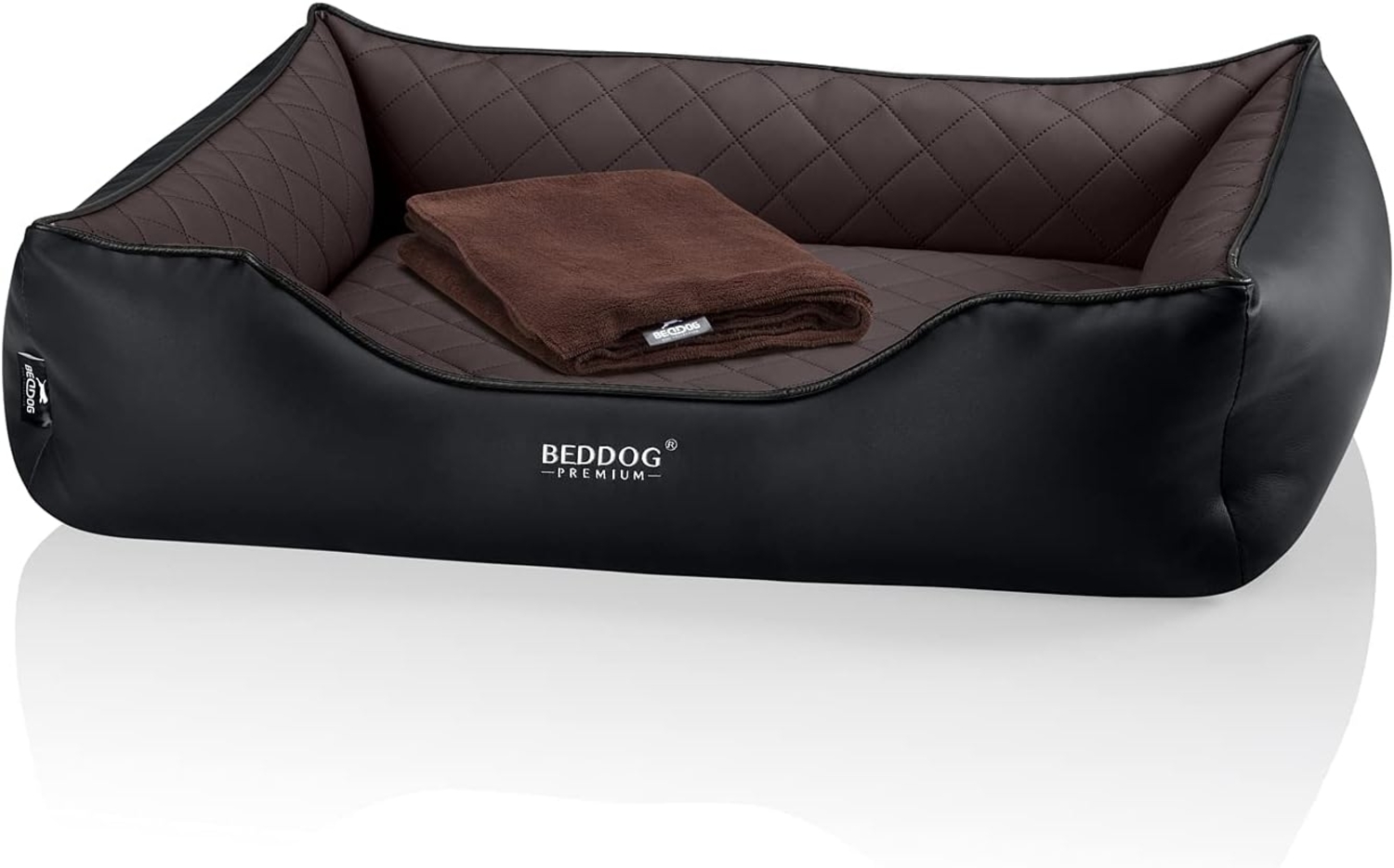 BedDog PREMIUM Orthopädisches Hundebett BUFFY, Memory Foam, Kunstleder, mit abnehmbaren Bezug MOCCA (braun/schwarz), (XL) ca. 90x80x25cm Bild 1