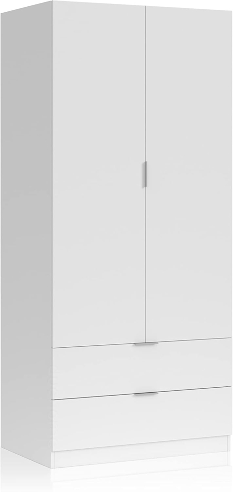 Habitdesign Kleiderschrank mit zwei Flügeltüren und zwei Schubladen, Farbe weiß, Maße 81,5 x 180 x 52 cm Bild 1