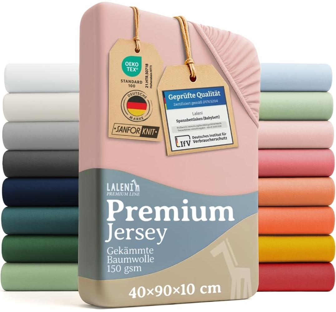 Laleni Premium Spannbettlaken Stubenwagen 40x90 cm - Oeko-Tex Zertifiziert, 100% Baumwolle, atmungsaktives Spannbetttuch Jersey Baby, 150 g/m², Rosa Bild 1