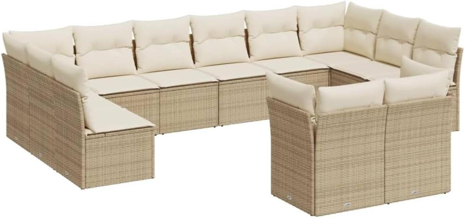 vidaXL 12-tlg. Garten-Sofagarnitur mit Kissen Beige Poly Rattan 3218428 Bild 1