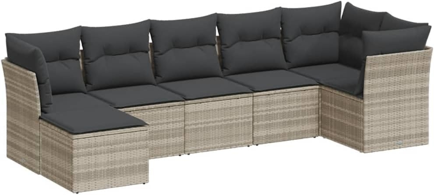 vidaXL 7-tlg. Garten-Sofagarnitur mit Kissen Hellgrau Poly Rattan 3249811 Bild 1
