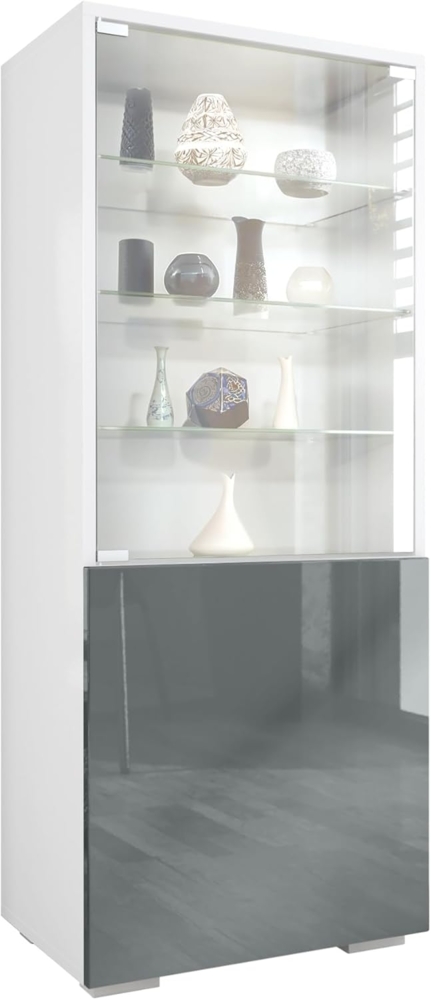 Vladon Standvitrine Granada (Vitrinenschrank, mit Glastür und Glaseinsatz) Weiß matt/Grau Hochglanz (50 x 122,5 x 34,5 cm) Bild 1