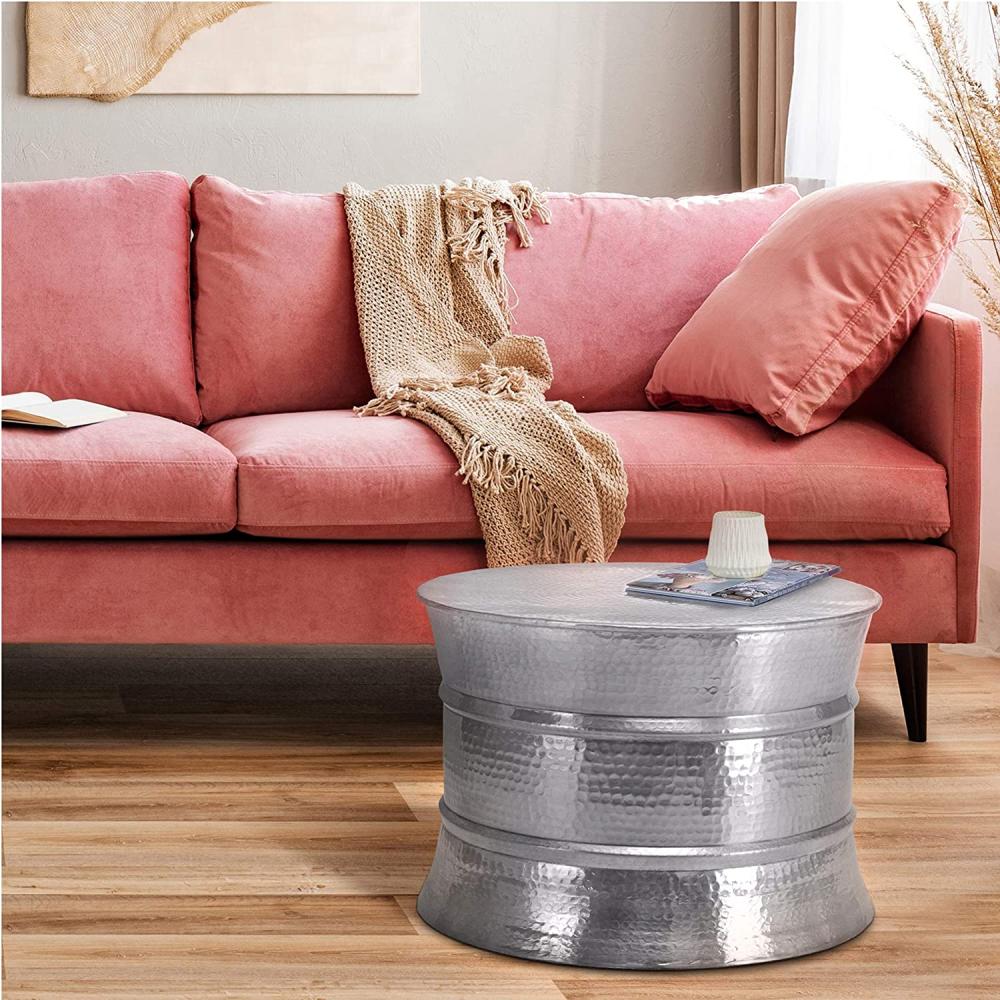 Couchtisch Ø 62x33 cm Silber aus Aluminium-Legierung in Hammerschlag-Technik WOMO-Design Bild 1