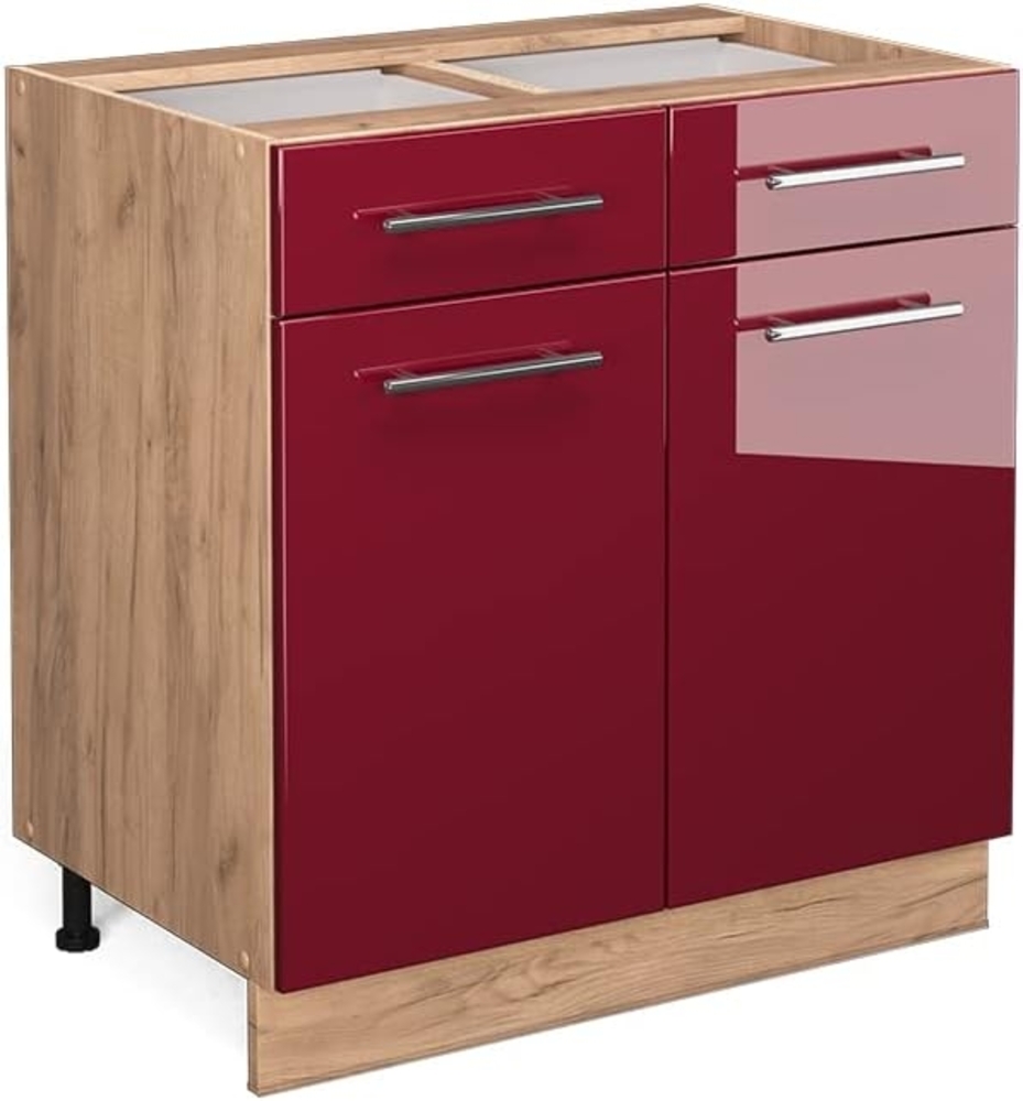 Vicco Unterschrank Fame-Line, Bordeaux Hochglanz/Eiche, 80 cm ohne Arbeitsplatte Bild 1