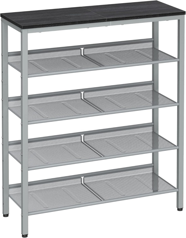 VASAGLE Schuhregal, Schuhablage, 5 Ebenen, große Oberfläche, verstellbare Gitterablagen, platzsparend für Eingangsbereich Flur, Metall, Industrie-Stil, anthrazitgrau-metallisches Silber LBS038E22 Bild 1