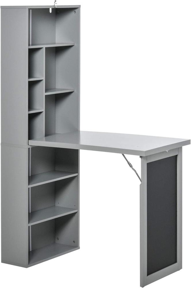 HOMCOM Schreibtisch Esstisch klappbar mit 6 Fächer Bücherregal mit 3 Regale Computertisch Bürotisch E1 Spanplatte Metallrahmen Dunkelgrau 98 x 51 x 153 cm Bild 1