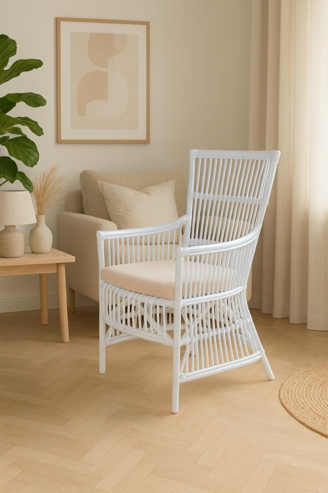 Rattansessel "Clarissa" handgeflochten, mit Armlehnen, weiß, inkl. Kissen Bild 1