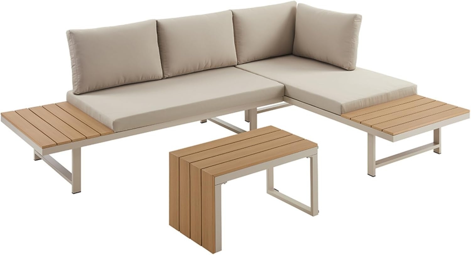 riess-ambiente Sitzgruppe IBIZA MODULAR LOUNGE 250cm champagner greige / natur, (Set, 3-tlg), Gartenmöbel-Sets · wetterfest · Lounge · Outdoor · inkl. Sofa & Tisch Bild 1