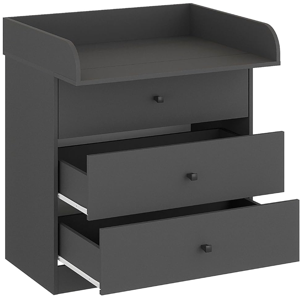 KOMTO Wickelkommode mit Schubladen - Baby Kommode mit Wickelaufsatz, Wickeltisch, Wickelschrank mit Abnehmbarer Wickelsatz Anthrazit | Lulliblox M3 94,6 x 70 x 85 cm Bild 1