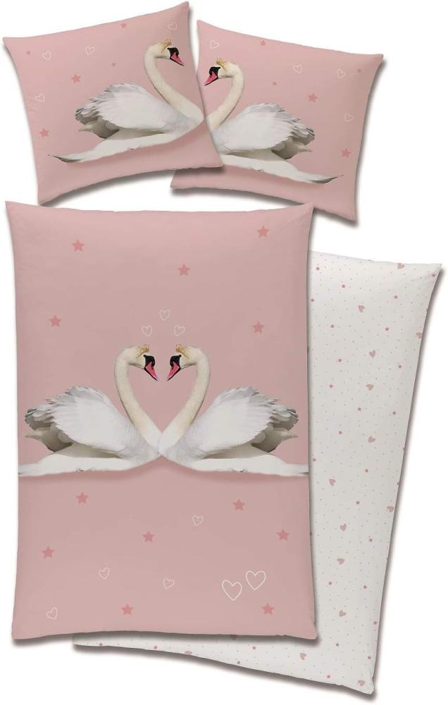 Schwan Wende Bettwäsche Set 135x200 80x80cm Biber / Flanell Rosa Bild 1