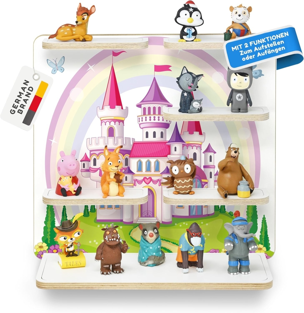 stadtecken Holzregal für Musikbox – Passend für Toniebox & ca. 40 Tonies | Perfekte Aufbewahrung fürs Kinderzimmer | Zum Aufhängen | Erweiterbar (Fantasieschloss ohne Musikbox) Bild 1