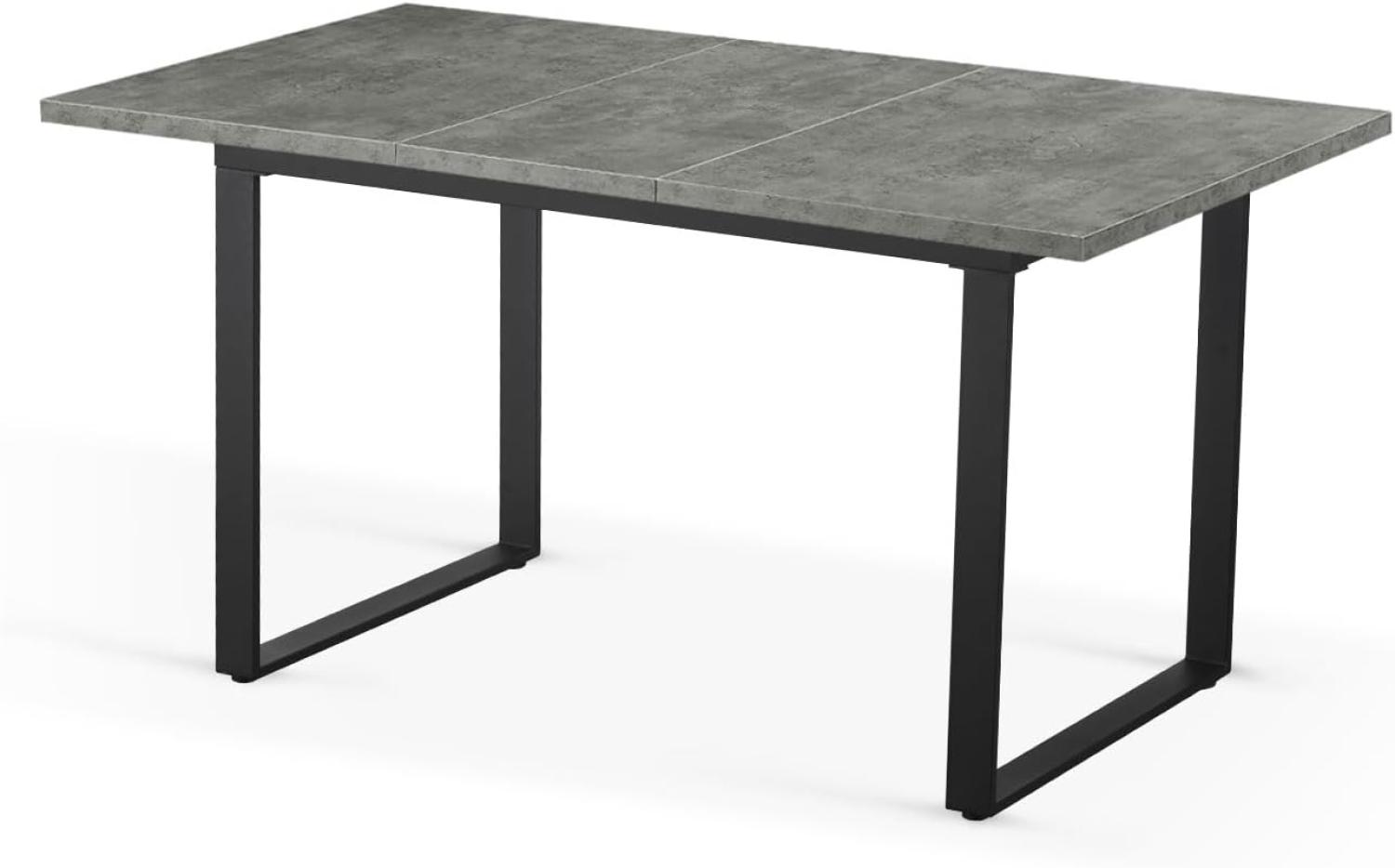 B&D home Esstisch ausziehbar, Kufengetell schwarz, Esszimmermöbel Industrial, für 4-6 Personen, Küchentisch, Esszimmertisch, für Esszimmer, Küche, 120-160x80 cm, Beton Optik, 11202-US-BETO Bild 1