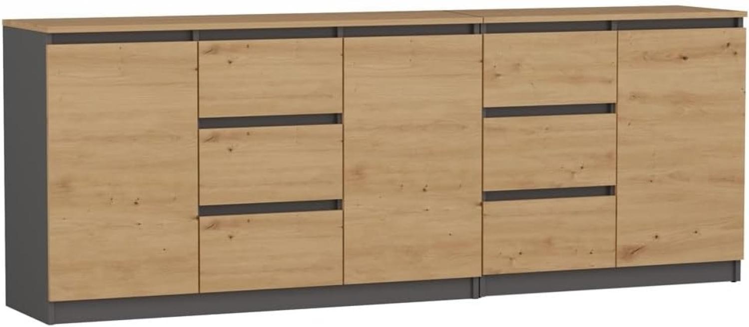 Oggi Esstisch Sideboard 3D mit Schubladen in Anthrazit und Eiche Artisan - Kommode Dole mit Extra Stauraum für Wohnzimmer oder Schlafzimmer Bild 1