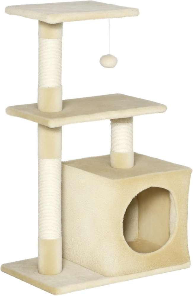 PawHut Kratzbaum Katzenbaum Katzenmöbel mit weichem Plüsch E1-Klasse Spanplatte Beige, 50B x 30T x 81.5H cm Bild 1