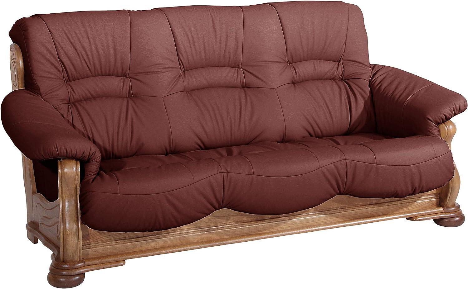 Tennessee Sofa 3-Sitzer Echtleder Rot Eiche rustikal Bild 1