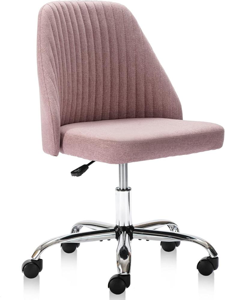 Sweetcrispy Bürostuhl ohne Armlehnen Niedlicher, moderner Stoff, Schreibtischstuhl mit Rädern, verstellbar, Drehfunktion, Computerstuhl für kleine Räume, Metall, Rosa, 17in Bild 1