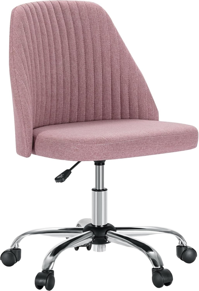 Sweetcrispy Bürostuhl ohne Armlehnen Niedlicher, moderner Stoff, Schreibtischstuhl mit Rädern, verstellbar, Drehfunktion, Computerstuhl für kleine Räume, Metall, Rosa, 17in Bild 1