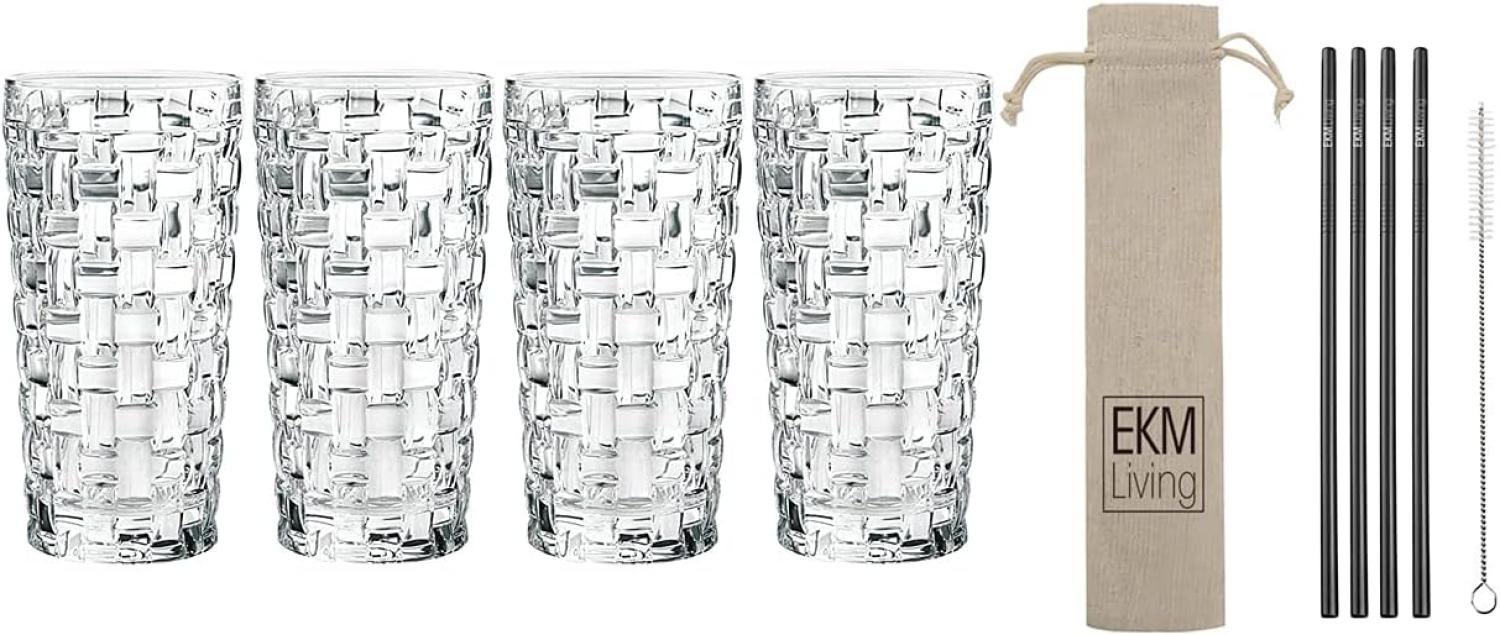 Spiegelau & Nachtmann, 4-teiliges Longdrink-Set, Kristallglas, 395 ml, Bossa Nova, 0092075-0 + 4er Set EKM Living Edelstahl Strohhalme Schwarz gerade Bild 1