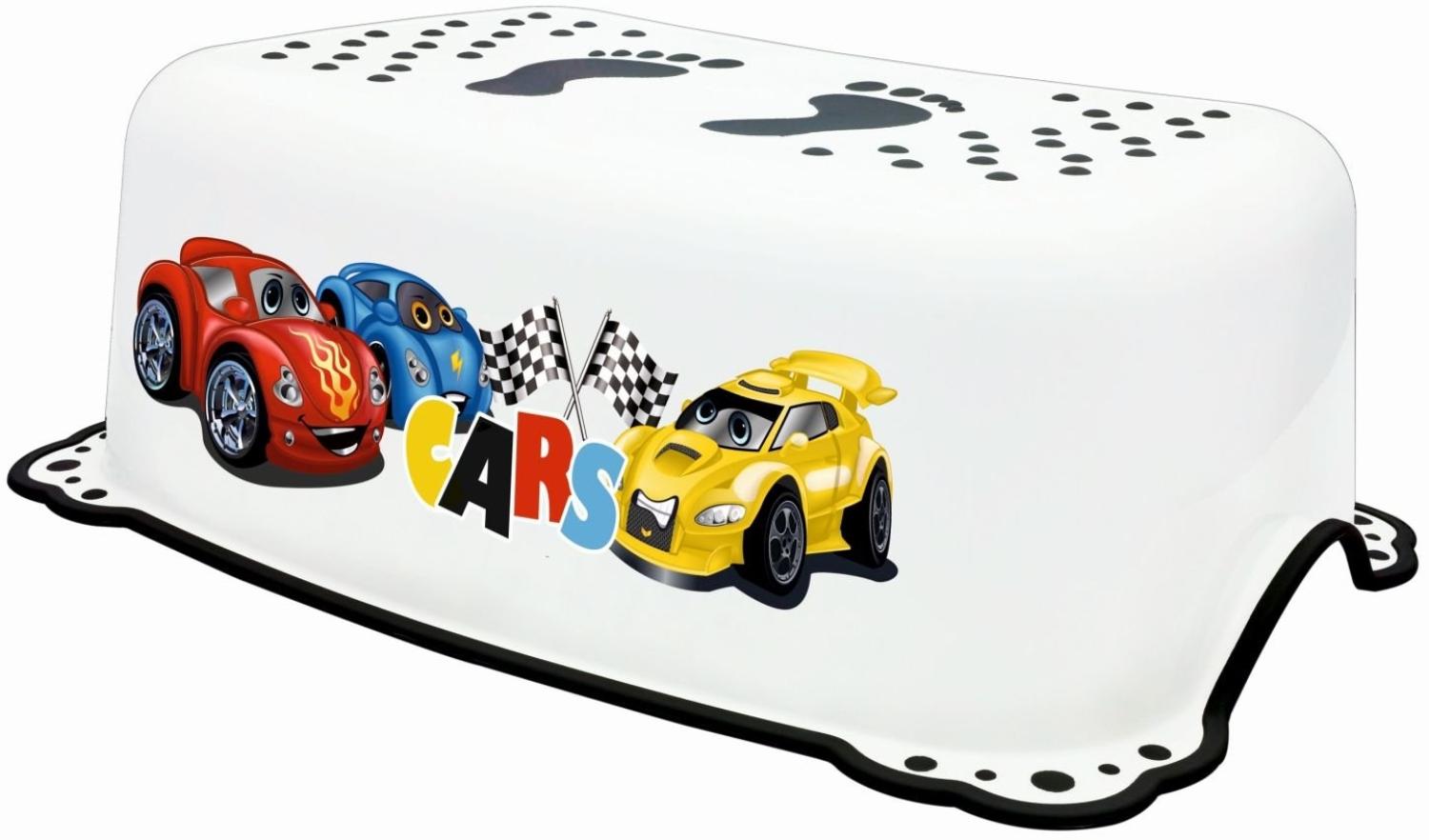 BIECO 11106951 - Kinder Tritthocker weiß, mit Cars Motiv\"Formula Race\" und Anti Rutsch Funktion, einstufig, Tritthöhe ca. 14 cm, ab 12 Monate bis etwa 10 Jahre Bild 1