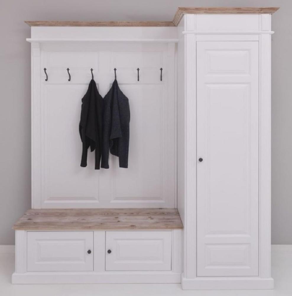 Casa Padrino Landhausstil Garderobenschrank Weiß / Naturfarben 205 x 65 x H. 210 cm - Massivholz Garderobe - Flur Schrank - Flurmöbel - Garderoben Möbel - Massivholz Möbel - Landhausstil Möbel Bild 1