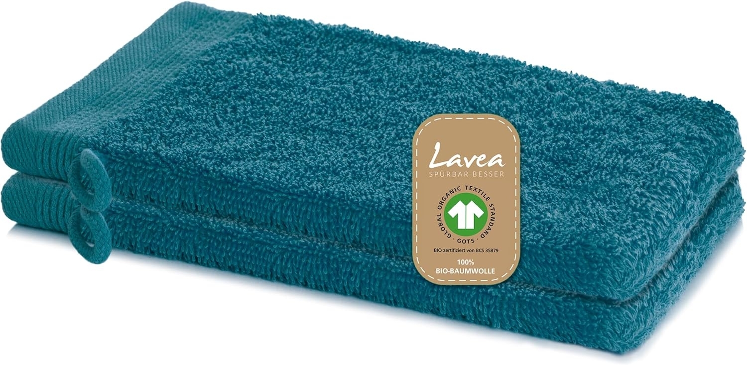 Lavea Waschhandschuh Bali, 16x22cm aus 100% Bio-Baumwolle, einzigartig weiche Waschhandschuhe mit Aufhänger (Set, 2-St), hochwertige und nachhaltige Premium Waschlappen - schonende Reinigung Bild 1