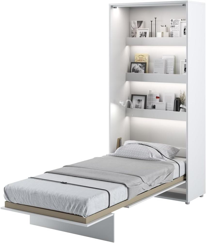 MEBLINI Schrankbett Bed Concept - BC-03 - 90x200cm Vertikal - Weiß Hochglanz/Weiß mit Matratze - Wandbett mit Lattenrost - Klappbett mit Schrank - Wandklappbett - Murphy Bed - Bettschrank Bild 1