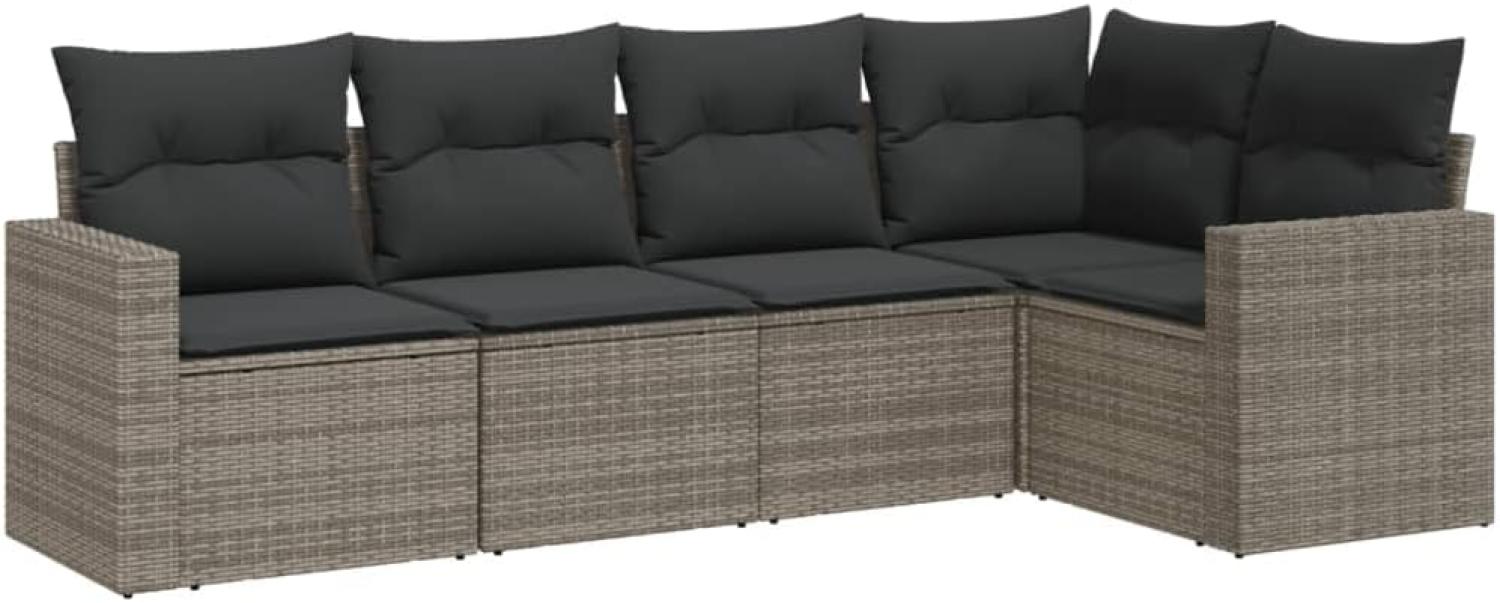 vidaXL 5-tlg. Garten-Sofagarnitur mit Kissen Grau Poly Rattan 3218920 Bild 1