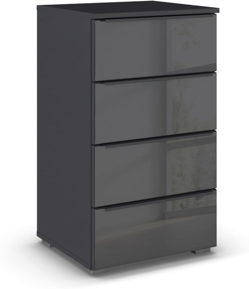 Rauch Möbel Monostar, Kommode, Kommode Schlafzimmer, Kommode, Schubladenkommode, Schlafzimmer Möbel, 4 Schubladen, mit Glasfront, Farbe Glas Basalt/Grau metallic, Schwarz, 47 x 81 x 42 cm Bild 1