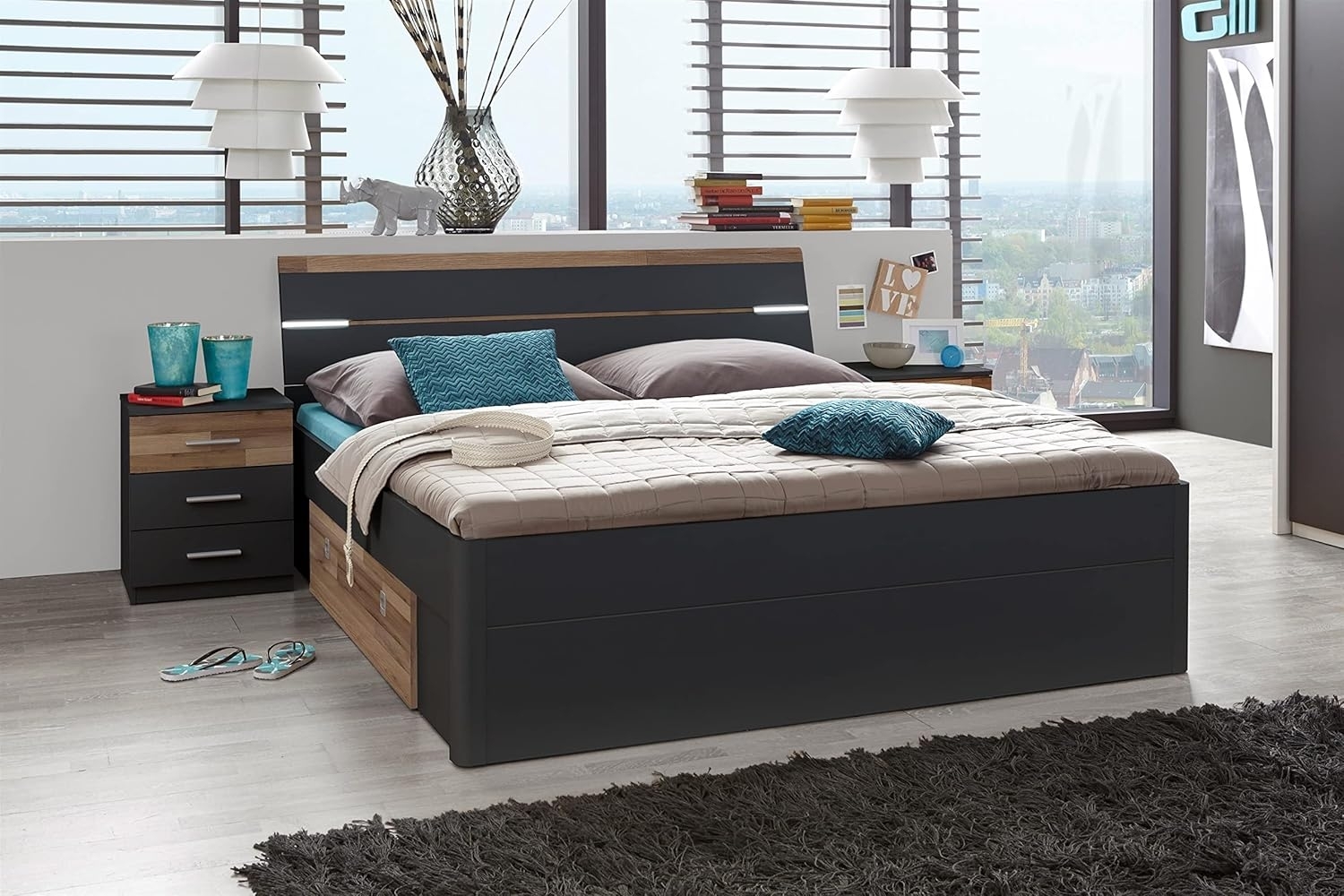 Bettanlage >Isobel< in Graphit - 185x97x205cm (BxHxT) Bild 1