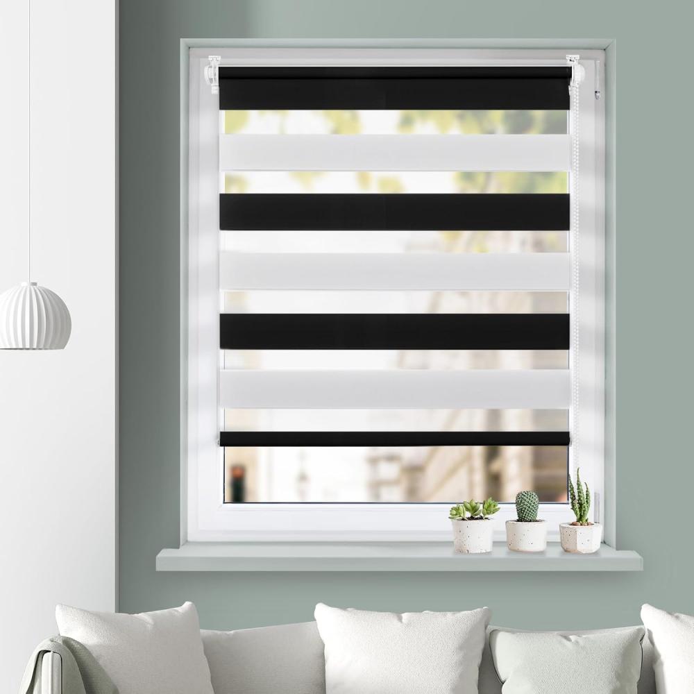 Grandekor Doppelrollo Klemmfix ohne Bohren Schwarz-Weiß 40x150cm(Stoffbreite 36cm) Fenster Rollos für innen Klemmrollos Duo Rollos für Fenster ohne Bohren mit Bohren Privatschutz Zebrarollo Bild 1