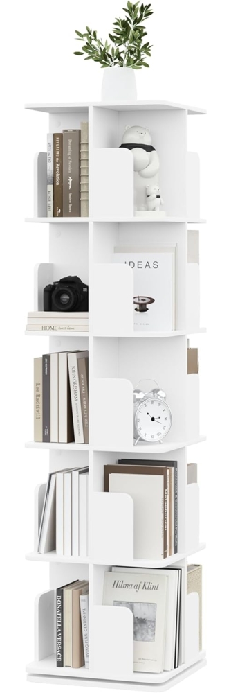 EUGAD drehbares Bücherregal, offener Bücherschrank mit 5 Ebenen, 360° Drehregal Standregal, drehbares Regal Bücher, 40 x 155 x 40 cm, Weiß Bild 1