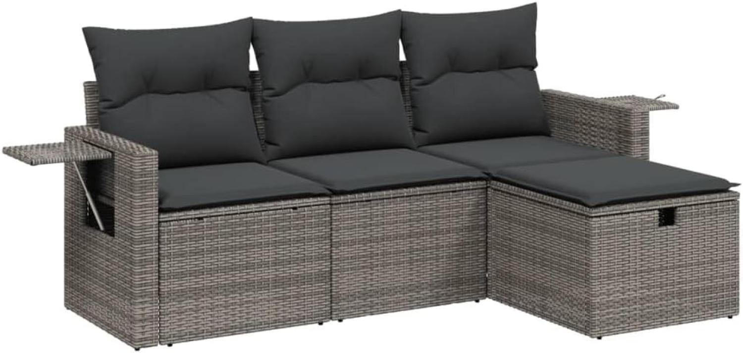 vidaXL 4-tlg. Garten-Sofagarnitur mit Kissen Grau Poly Rattan 3263756 Bild 1