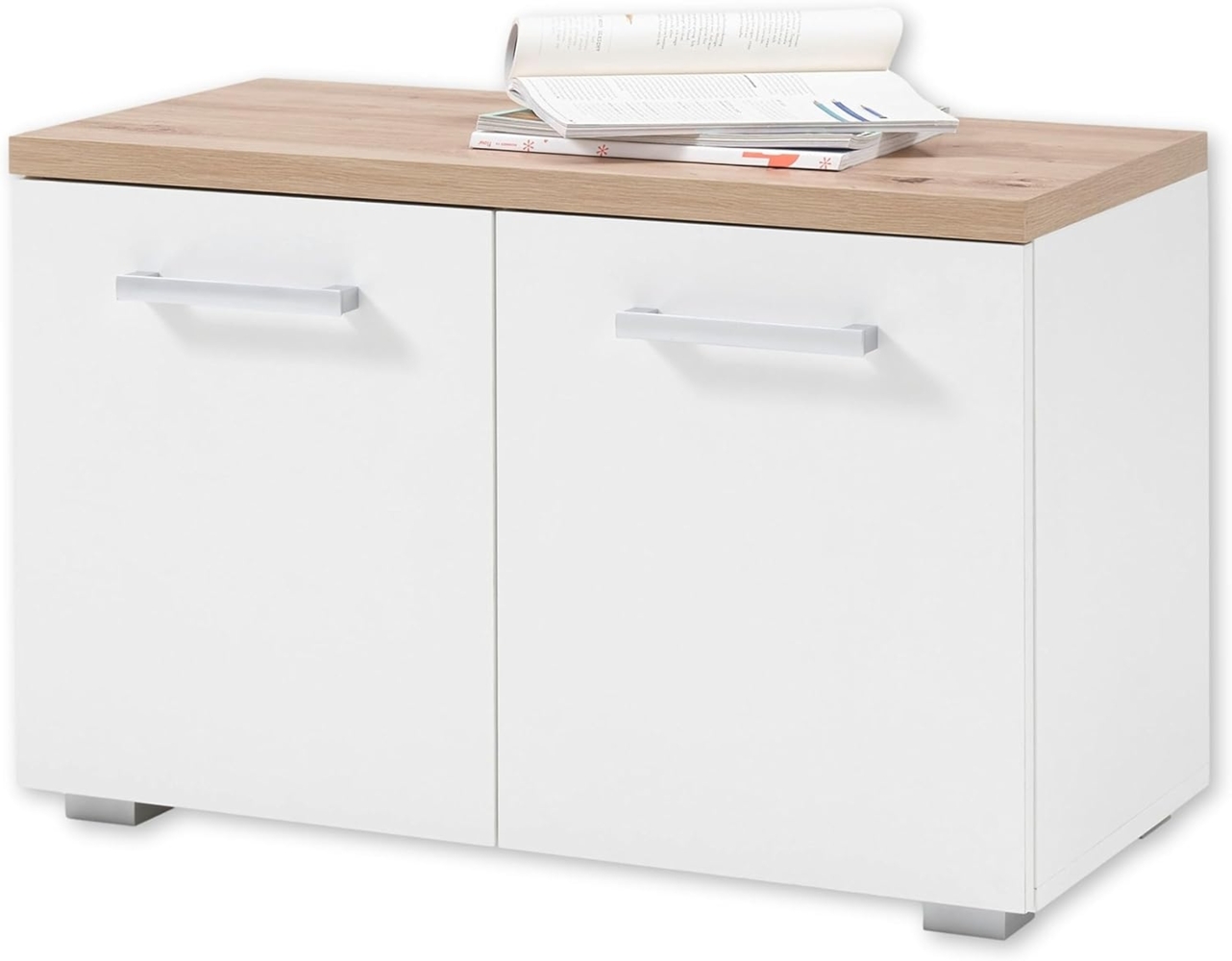 GOMERA Schuhbank in Weiß, Artisan Eiche Optik - Moderne Sitzbank mit Stauraum für Ihren Flur - 78 x 50 x 38 cm (B/H/T) Bild 1