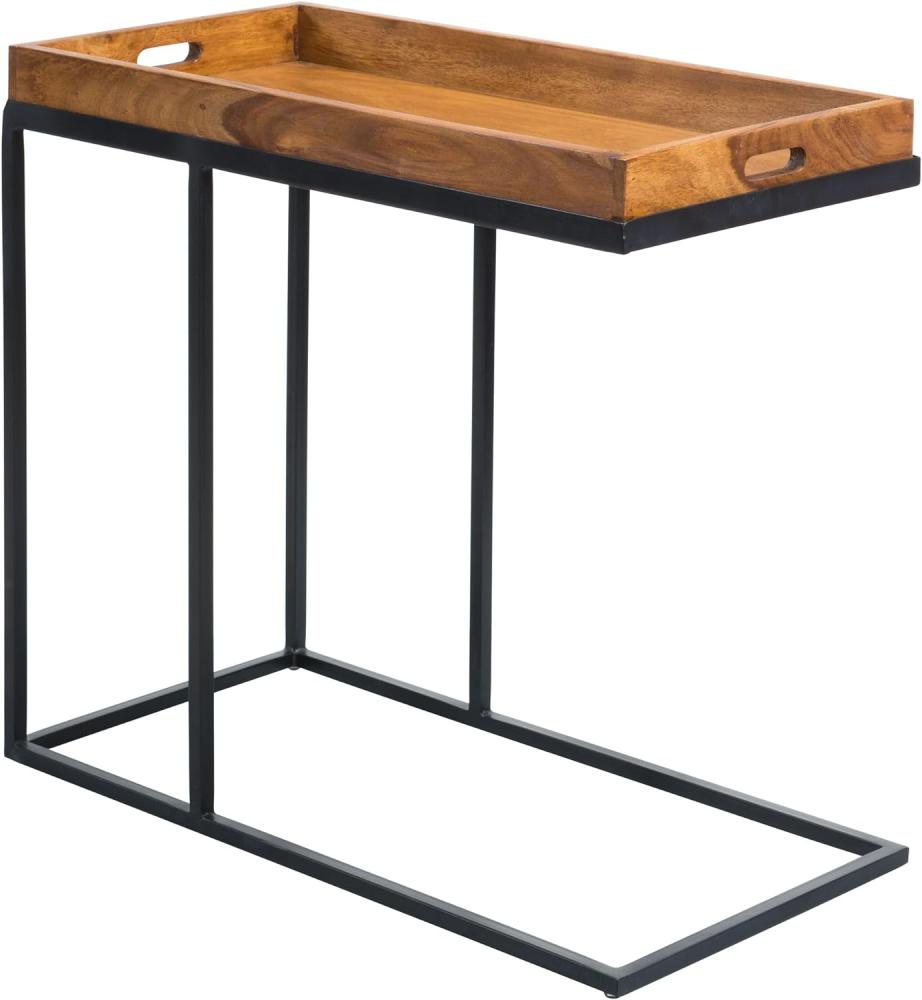 Wohnling Beistelltisch 69 x 65 x 34 cm Sheesham massiv Holz Metallgestell | Design TV-Tray Tabletttisch Wohnzimmer | Kleiner Palisander Serviertisch Naturholz | Abstelltisch Holz Metall Tablett Bild 1