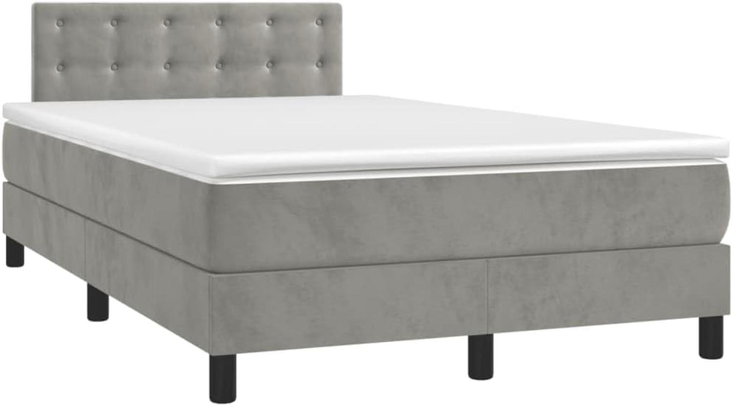 vidaXL Boxspringbett mit Matratze Hellgrau 120x200 cm Samt, Härtegrad: H2 [3141533] Bild 1