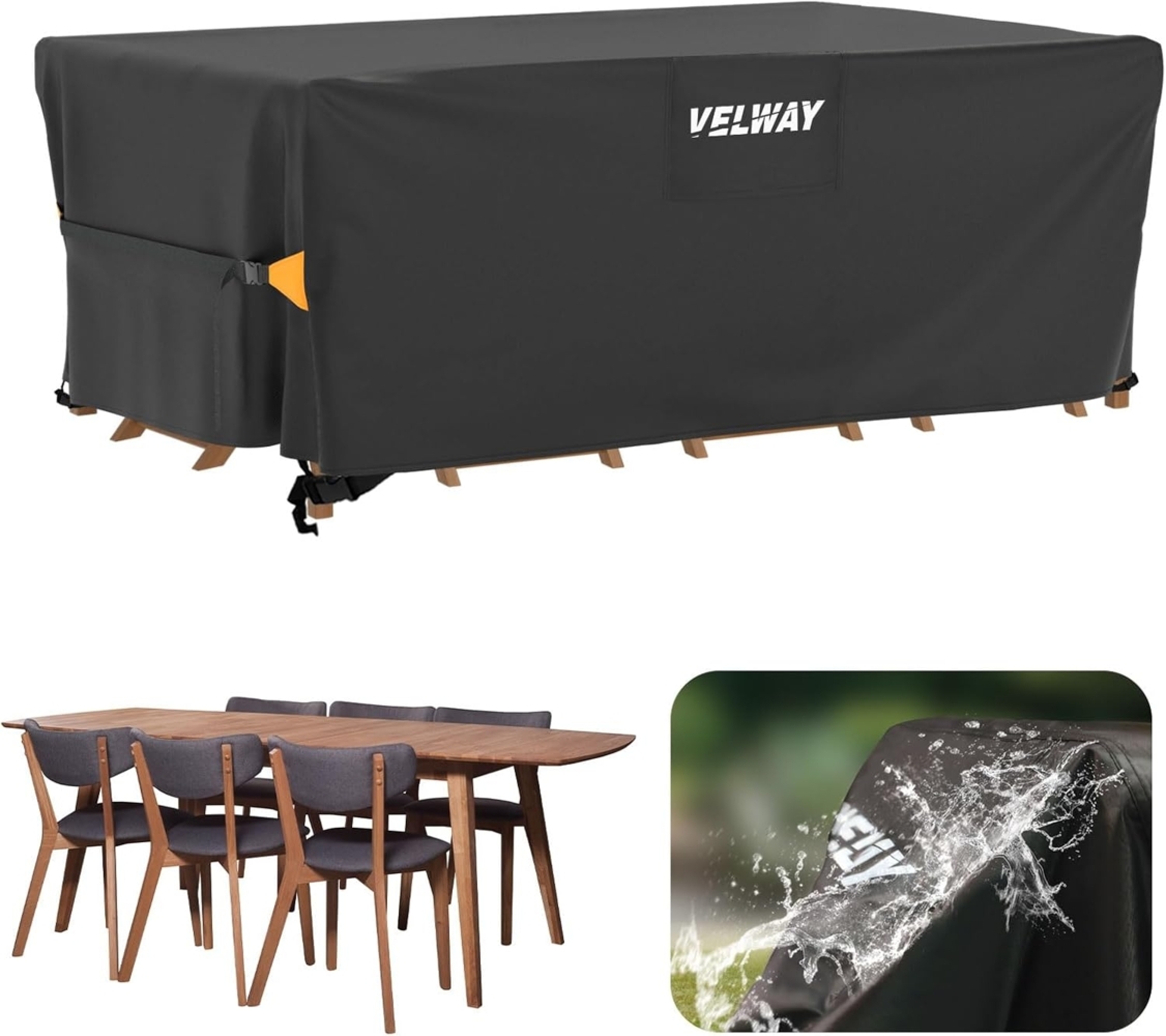 Velway Abdeckung für Gartenmöbel Wasserdicht - 180 x 120 x 74 cm Rechteckig Schutzhülle Winddicht Loungemöbel Abdeckung Abdeckhauben für Gartentische Sitzgruppe Terrassenmöbel Schwarz Bild 1