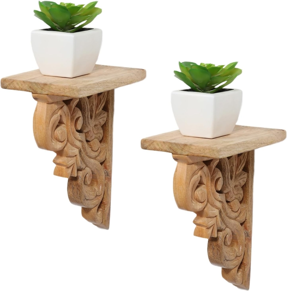 Marrakesch Orient & Mediterran Interior Wandregal 2er Set Wandablage Wandregal aus Massivholz Araba, 2-tlg, Handarbeit Bild 1