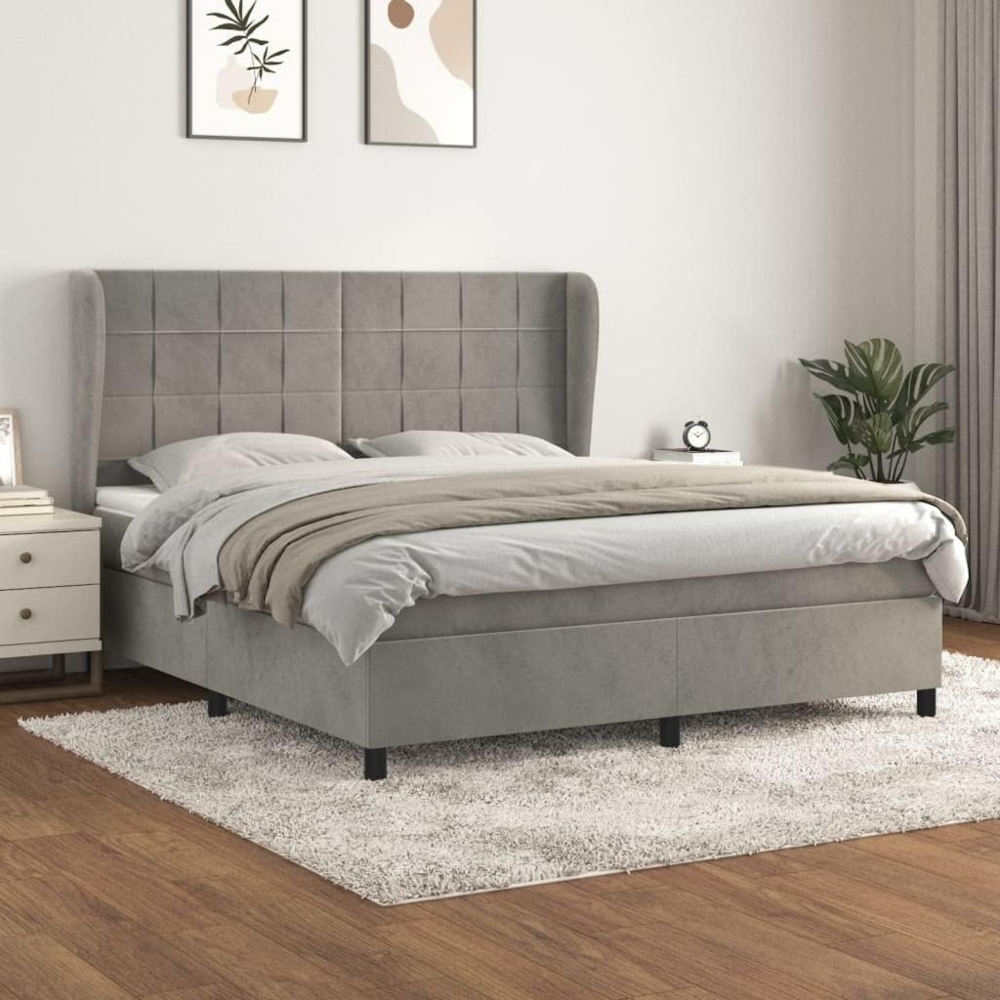 vidaXL Boxspringbett mit Matratze Hellgrau 180x200 cm Samt 3129225 Bild 1