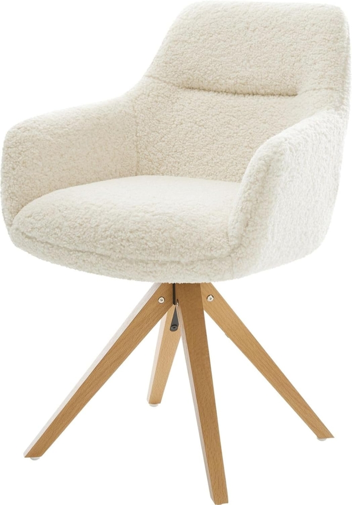 Drehstuhl Pejo-Flex Teddystoff Beige Holzgestell kantig Natur 180° drehbar Taschenfederkern Bild 1