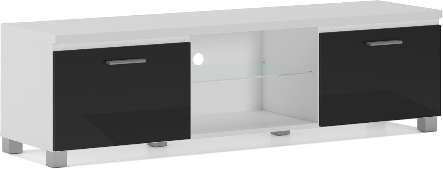 Skraut Home - Modularer TV-Schrank für Wohnzimmer - 42 x 150 x 40 cm - Integriertes LED-Beleuchtungssystem - Geeignet für 32/40/50/55/60/65" Fernseher - Tür mit Griff - Glasregal Bild 1